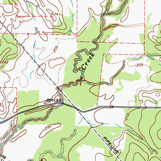 Topographic Map of Ridgeway Creek, TX