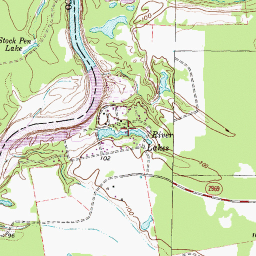 Topographic Map of River Lakes, TX