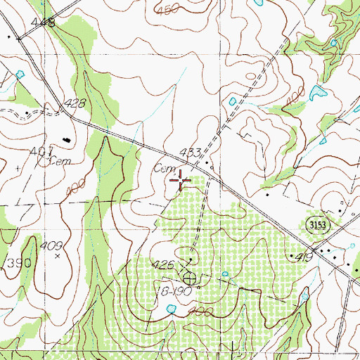 Topographic Map of Roberts Cemetery, TX