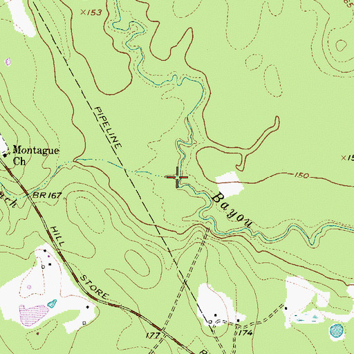 Topographic Map of Rocky Branch, TX
