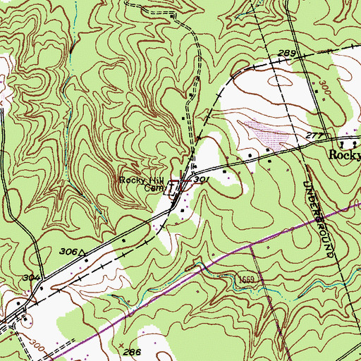 Topographic Map of Rocky Hill Cemetery, TX