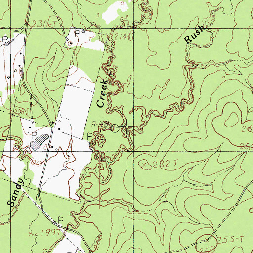 Topographic Map of Rush Branch, TX