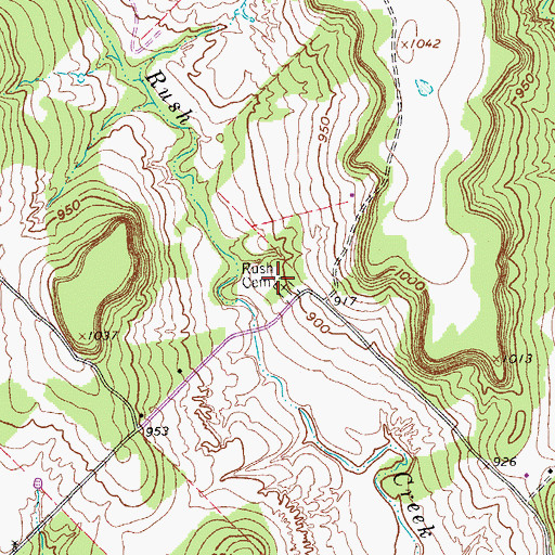 Topographic Map of Rush Cemetery, TX