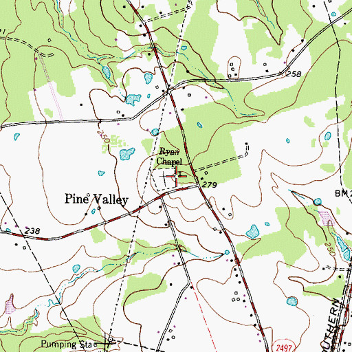Topographic Map of Ryan Chapel, TX