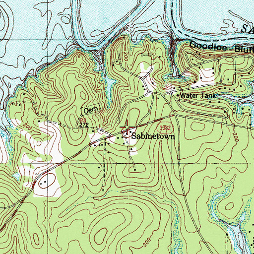 Topographic Map of Sabinetown, TX
