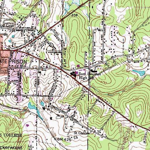 Topographic Map of Sam Houston High School, TX