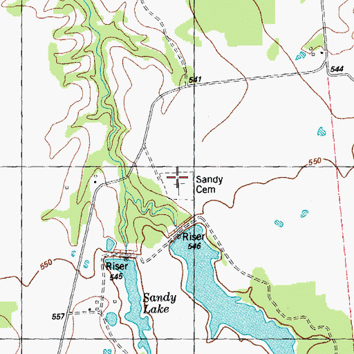 Topographic Map of Sandy Cemetery, TX