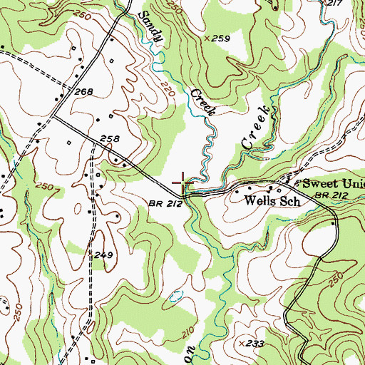 Topographic Map of Sandy Creek, TX