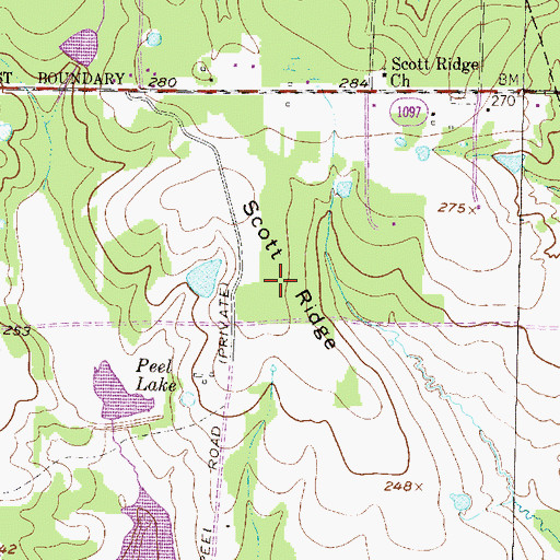 Topographic Map of Scott Ridge, TX