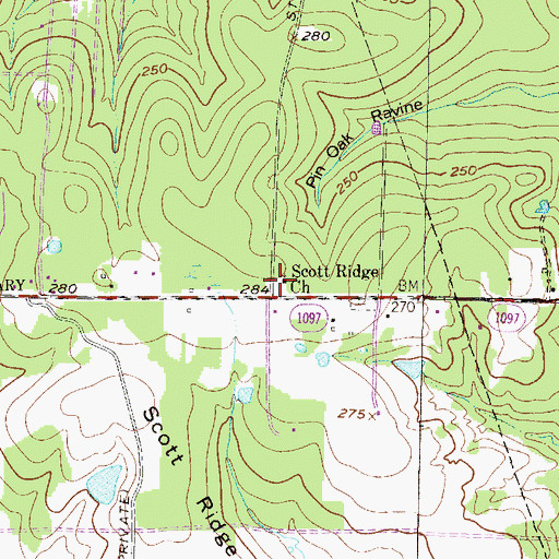 Topographic Map of Scott Ridge Church, TX