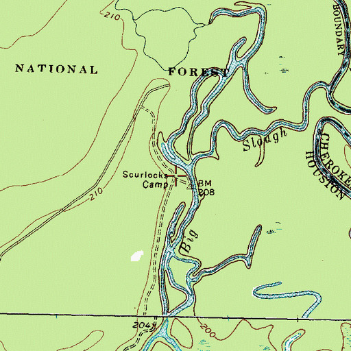 Topographic Map of Scurlocks Camp, TX