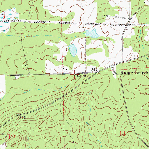 Topographic Map of Ridge Grove Cemetery, AL