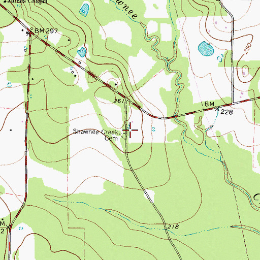 Topographic Map of Shawnee Creek Cemetery, TX