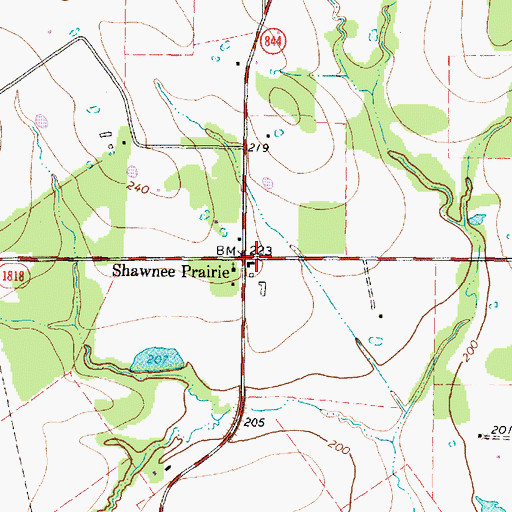 Topographic Map of Shawnee Prairie, TX
