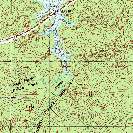 Topographic Map of South Prong Indian Creek, TX