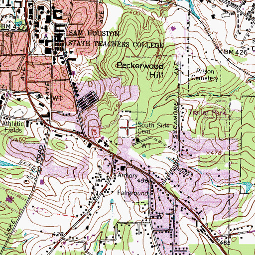 Topographic Map of South Side Cemetery, TX