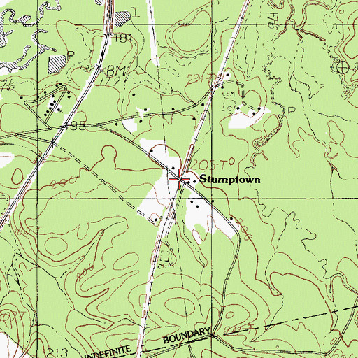 Topographic Map of Stumptown, TX