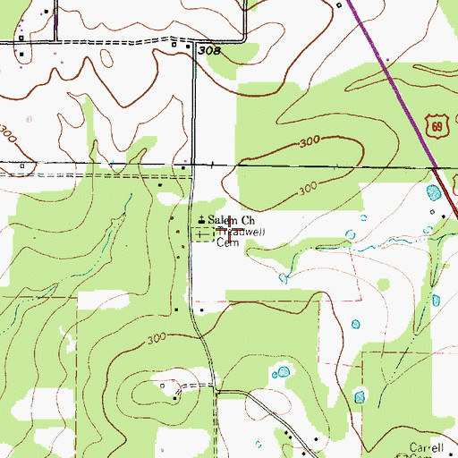 Topographic Map of Treadwell Cemetery, TX