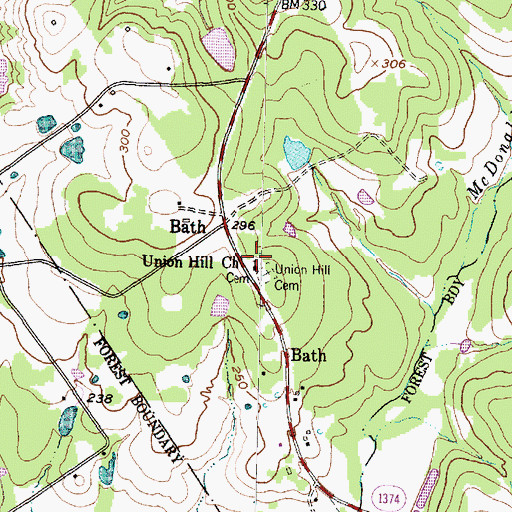 Topographic Map of Union Hill Church, TX