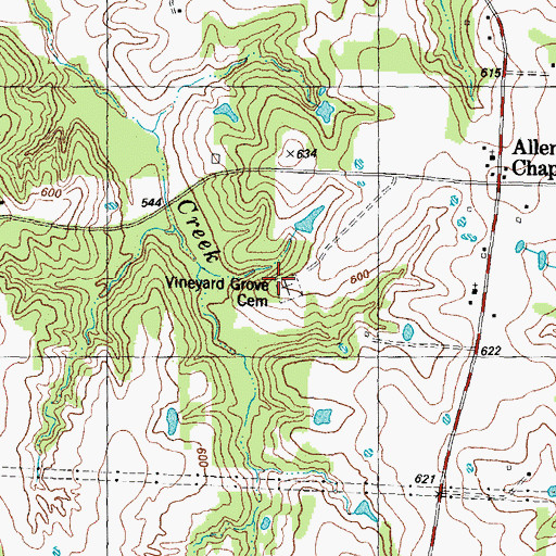 Topographic Map of Vineyard Grove Cemetery, TX