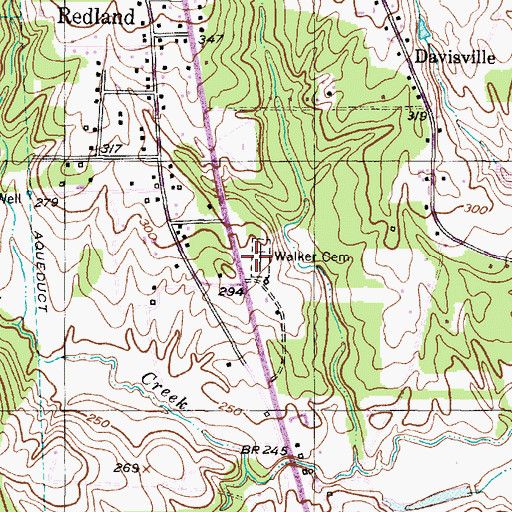 Topographic Map of Walker Cemetery, TX