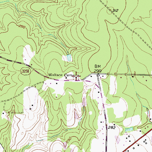 Topographic Map of Wallace Cemetery, TX