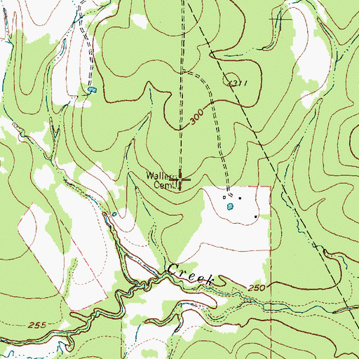 Topographic Map of Waller Cemetery, TX