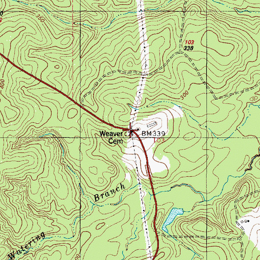 Topographic Map of Weaver Cemetery, TX