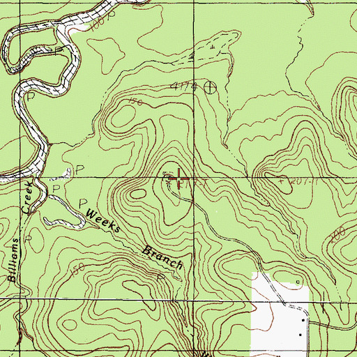 Topographic Map of Weeks Cemetery, TX