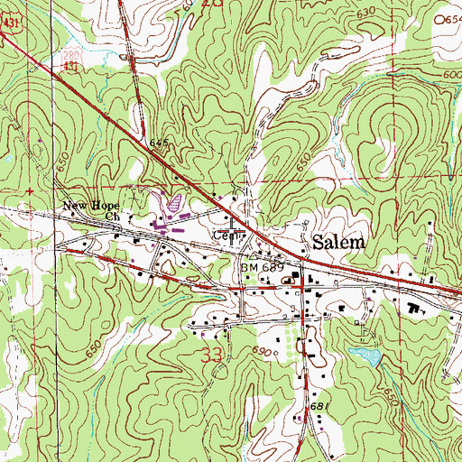 Topographic Map of Salem Cemetery, AL
