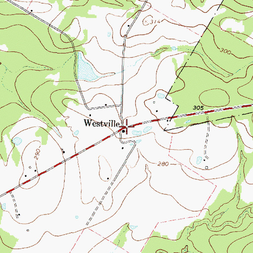 Topographic Map of Westville, TX