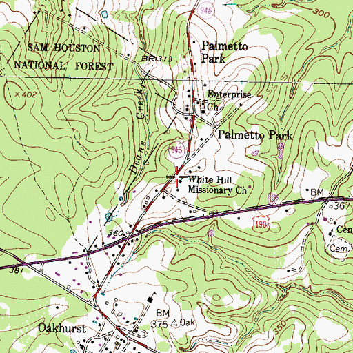 Topographic Map of White Hill Missionary Church, TX