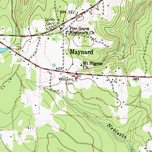 Topographic Map of Williams Cemetery, TX