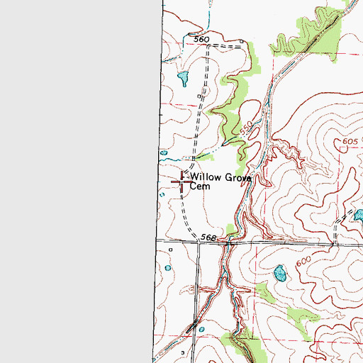 Topographic Map of Willow Grove Cemetery, TX