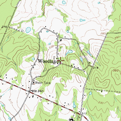 Topographic Map of Woodlake, TX