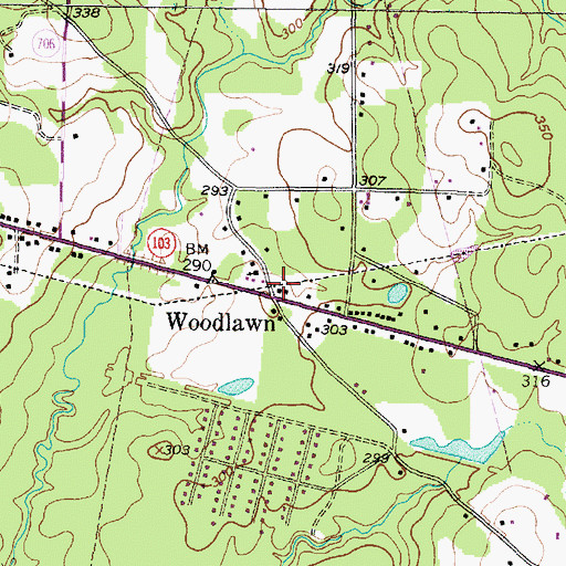 Topographic Map of Woodlawn, TX