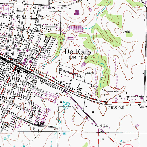 Topographic Map of Woodman Cemetery, TX