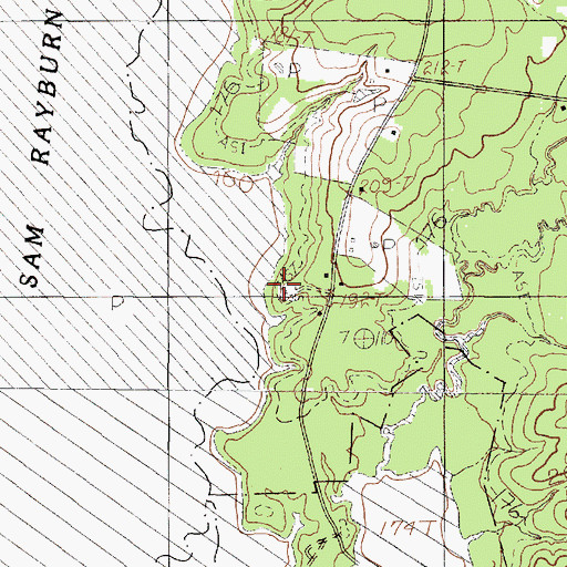Topographic Map of Woods Cemetery, TX