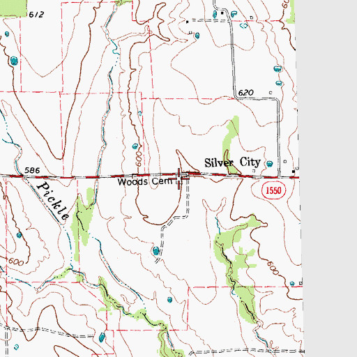 Topographic Map of Woods Cemetery, TX