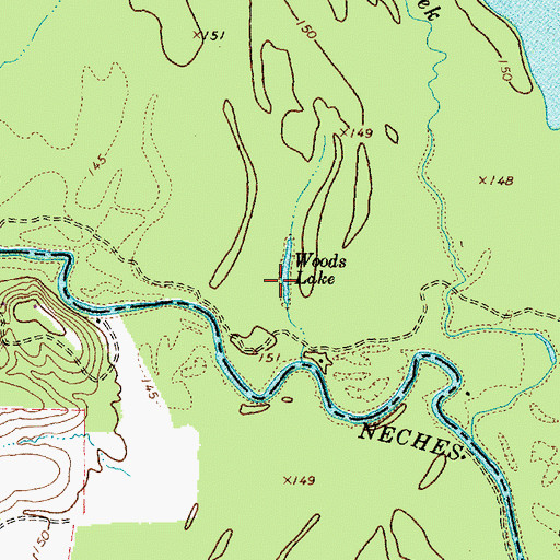 Topographic Map of Woods Lake, TX
