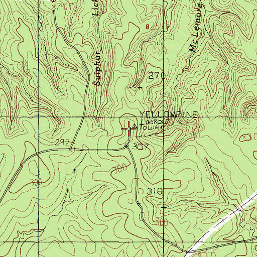 Topographic Map of Yellowpine Lookout, TX