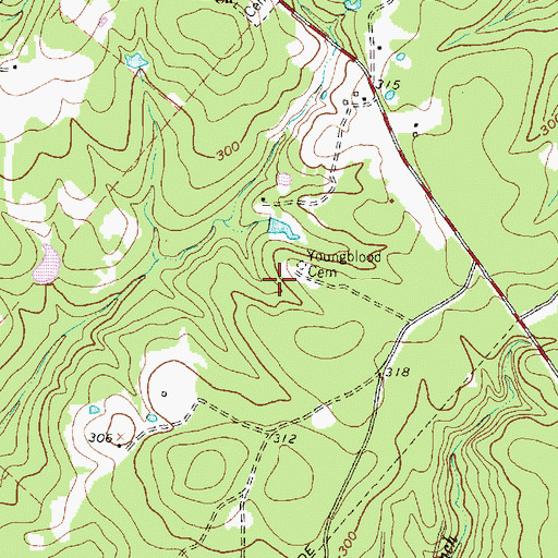 Topographic Map of Youngblood Cemetery, TX