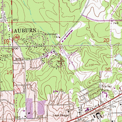 Topographic Map of Shelton Woods, AL