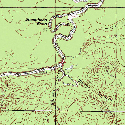 Topographic Map of Billiams Creek, TX