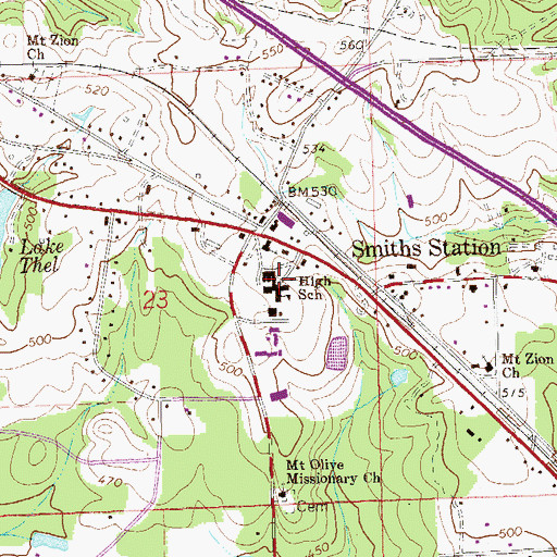 Topographic Map of Smiths Station High School, AL