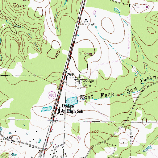 Topographic Map of Dodge Cemetery, TX