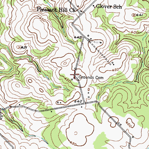 Topographic Map of Grounds Cemetery, TX