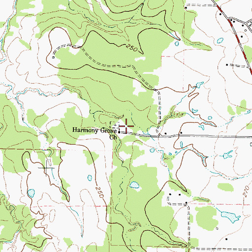 Topographic Map of Harmony Grove Church, TX