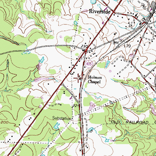 Topographic Map of Holmes Chapel, TX
