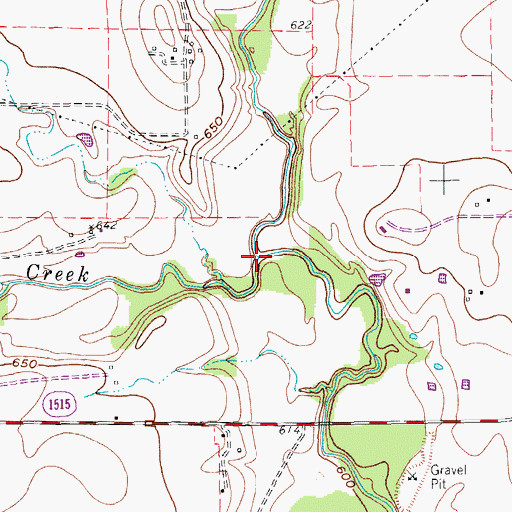 Topographic Map of North Hickory Creek, TX